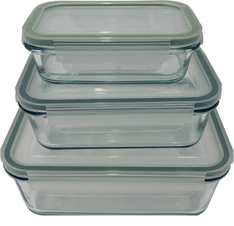 Set caserole cu capac Actuel, dreptunghiulare, 3 bucati, sticla