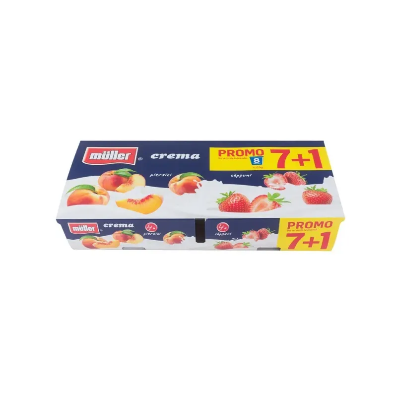 Iaurt cu fructe Muller, cu piersici, caise si capsuni, 8 x 125 g
