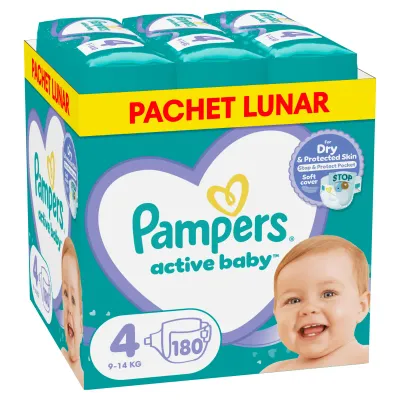 Scutece Pampers Active Baby XXL BOX, Marimea 4, 9 -14 kg, 180 buc