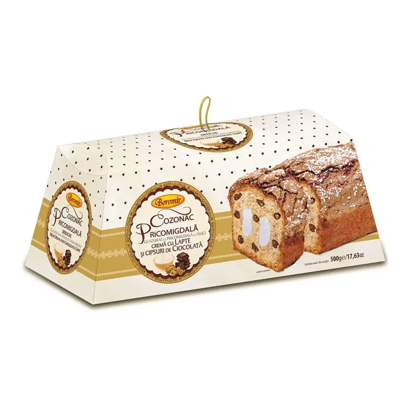 Cozonac cu crema de lapte si bucati de ciocolata Boromir, 500g