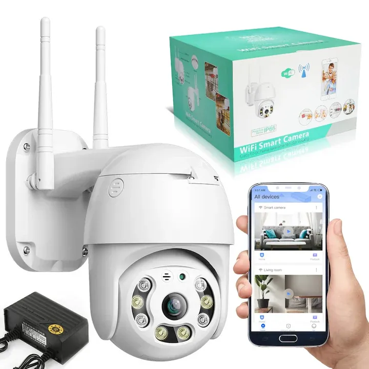 Camera supraveghere exterior, Rotatie 360°, WiFi, Zoom 4X, Full HD