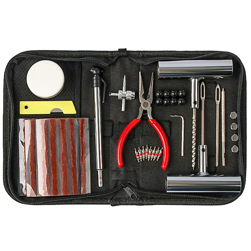 Kit 46 buc reparatie pana auto, Hggzeg, Cu miezuri de supape, cheie hexagonala, lubrifiant, benzi, cleste, cutit utilitar, Usor de utilizat si transportat, Rezistent la uzura, Metal/Cauciuc, Multicolor