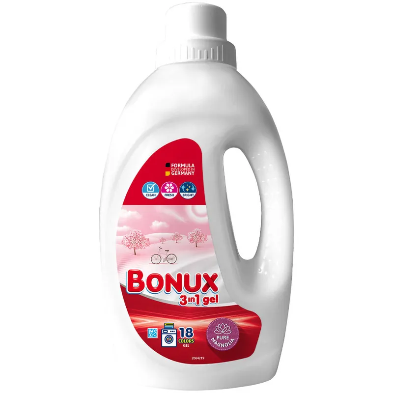 Detergent gel Bonux 3 in1 Pure Magnolia, 18 spalari, 0.9 l