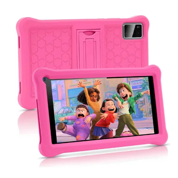 pentru copii, Sannuo de 7 inch, Android 11, 3-12 ani, 4GB RAM, 64GB ROM, Software pentru copii preinstalat, camera dubla, Bluetooth, WiFi, Software pentru copii preinstalat, Roz, include husa de protectie