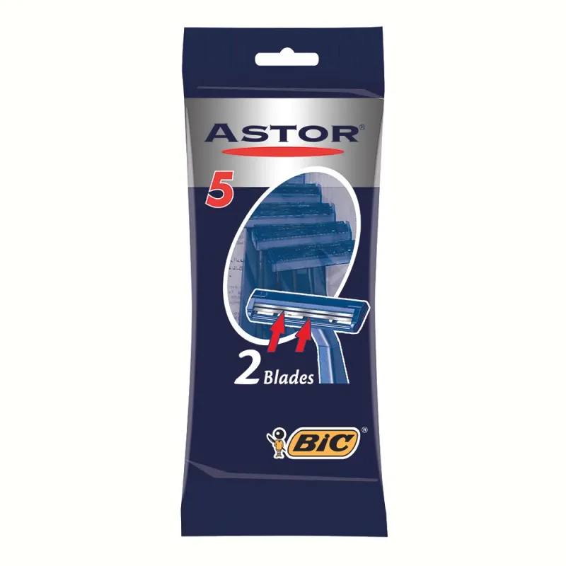 Aparat de ras dispozabil pentru barbati BIC Astor Twin cu 2 lame, pachet cu 5 bucati