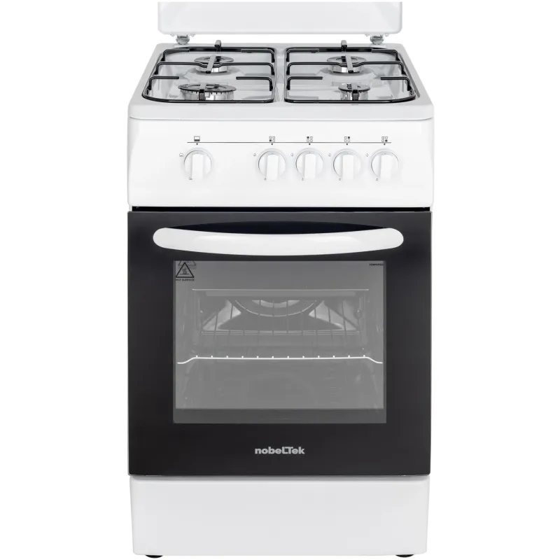 Aragaz Nobeltek NLT 5601A/G1, Gaz, 4 arzatoare, Siguranta plita si cuptor, Echipat cu diuze GPL, Diuze GN de schimb, 50 cm, Alb