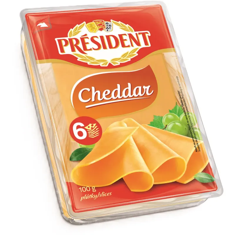 Branza Cheddar felii President, 100 g
