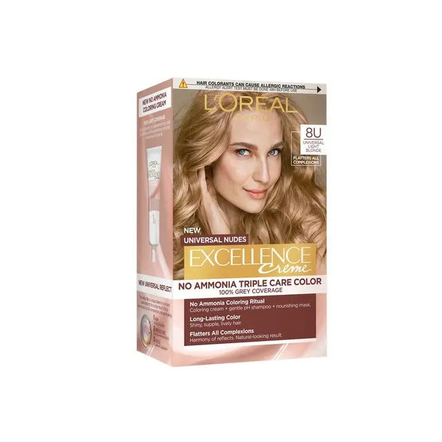 Vopsea de par L'Oreal Universal Nudes Excellence Creme, 8U Universal Light Blonde, 192 ml