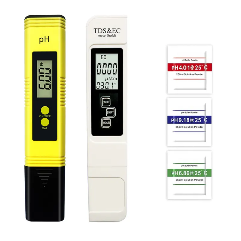Set testere de calitate a apei 4 in 1, NUODWELL, LCD, PH+TDS, Precizie ridicata, test de apa, 0,00-14PH, Galben/Alb