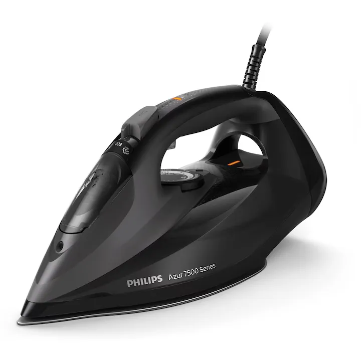 Fier de calcat Philips Azur DST7511/80, 3200W, debit de abur de 55g/min si jet de abur de 260 g, talpa SteamGlide Elite, rezervor de 300ml si sistem de curatare automata cu rezervor integrat pentru calcar, oprire automata de siguranta, negru