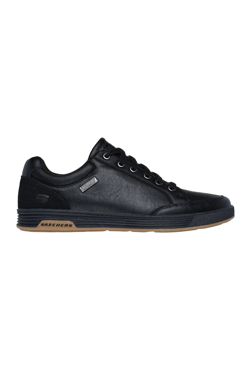 Skechers, Pantofi sport low-cut de piele ecologica, Negru, 45.5