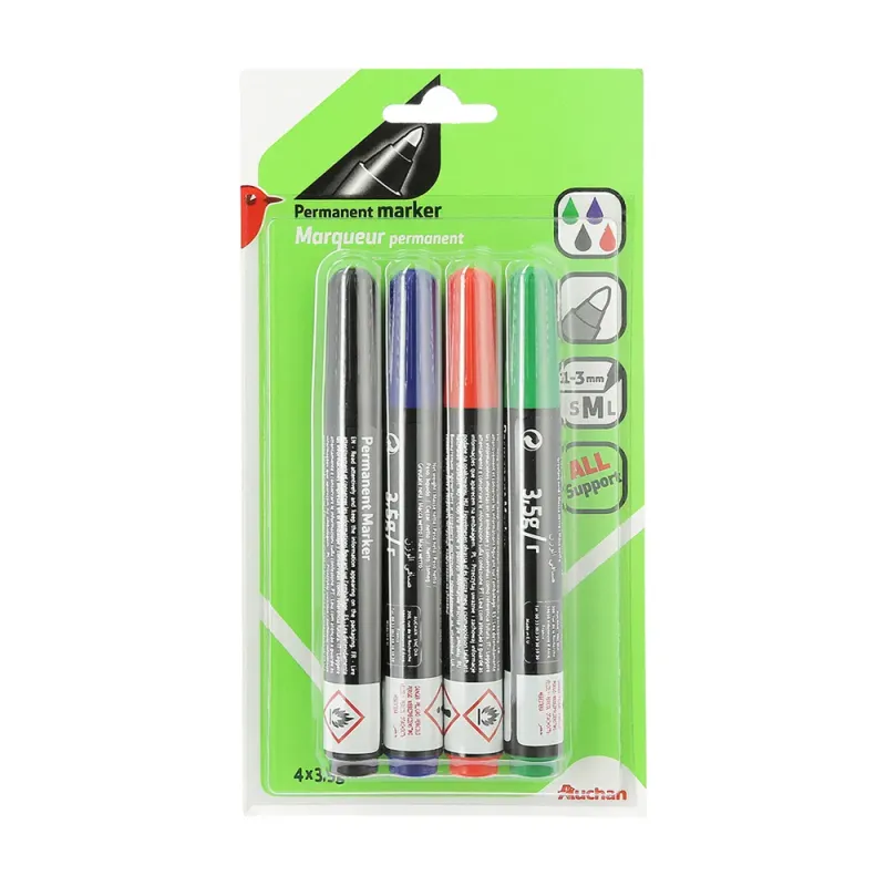 Set 4 markere permanente Auchan, varf mediu