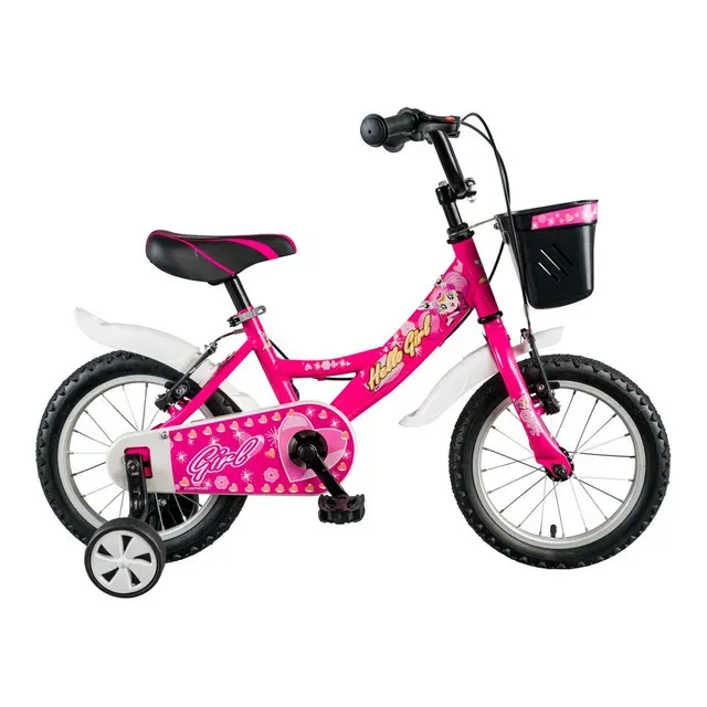 Bicicleta pentru copii Gokidy Hello Girl cu roti ajutatoare, 3-5 ani, 14 inch, roz