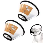 Set 2 guler tip con de protectie pentru pisici, caini, Axroad Mall, Guler Elisabetan, Impermeabil, Ajustabil, Ideal pentru recuperare post operatorie, Previne linsul si rosul ranilor, Guler gat 18-21cm, Adancime 11cm, Polipropilena, Alb