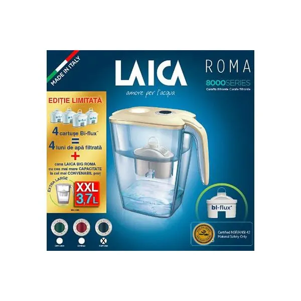 Set cana filtranta + 4 cartuse filtrante de apa LAICA Big Roma J9071A1, 3.7l