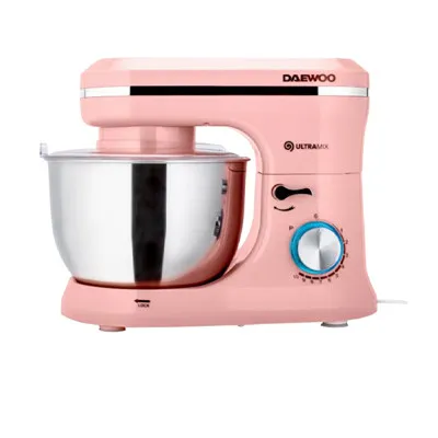 Mixer planetar cu bol Daewoo DHM150P, 1600 W, 10 viteze, 4.5l, tel, carlig framantare, palete amestecare, Roz