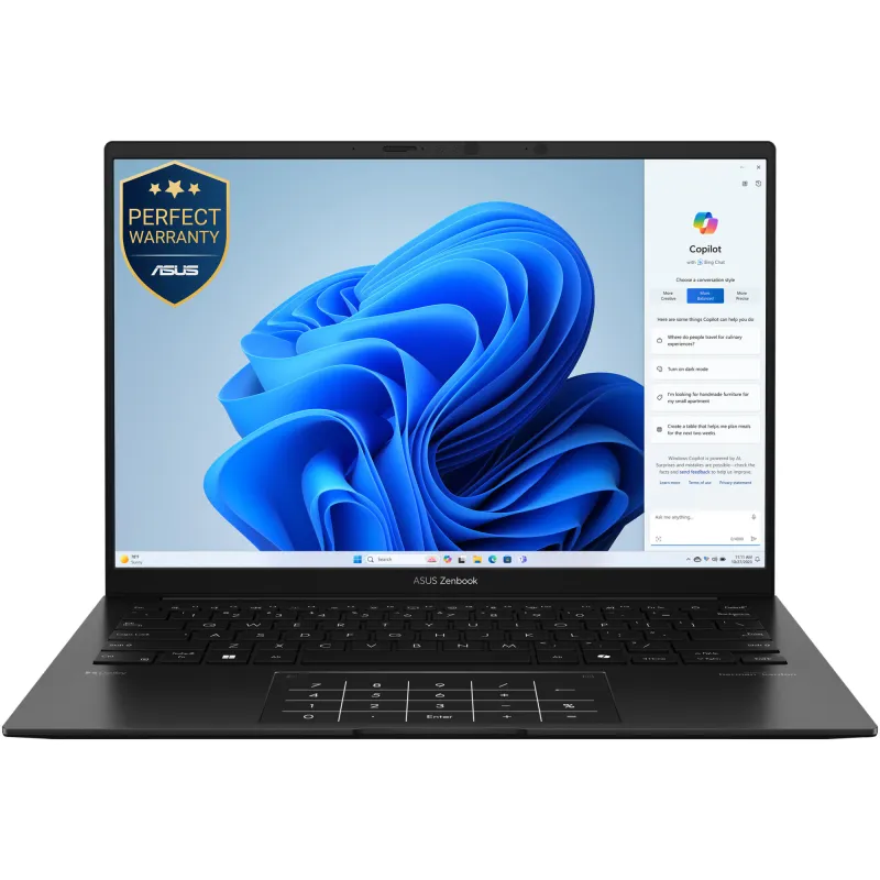 ASUS Zenbook 14 UM3406KA cu procesor AMD Ryzen™ AI 7 350 pana la 5.0GHz, 14'', 3K, OLED, 120Hz, 32GB LPDDR5X RAM, 1TB SSD, AMD Radeon™ Graphics, Windows 11 Pro, Jade Black