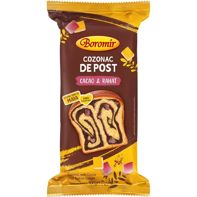 Cozonac de post cu crema de cacao si rahat Boromir, 500 g
