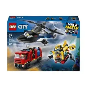 LEGO City - Elicopter, autospeciala de pompieri si submarin in versiuni remixate 60462, 874 piese