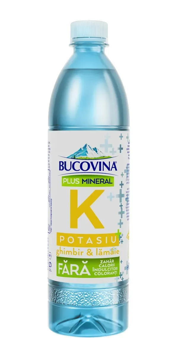 Apa aromatizata cu gust de ghimbir si lamaie Bucovina Plus Mineral Potasiu, 0.7 l