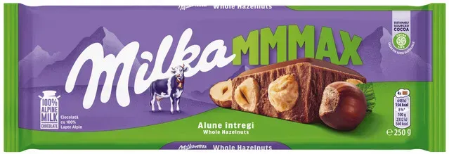 Ciocolata cu lapte si alune intregi Milka MMMAX, 250 g