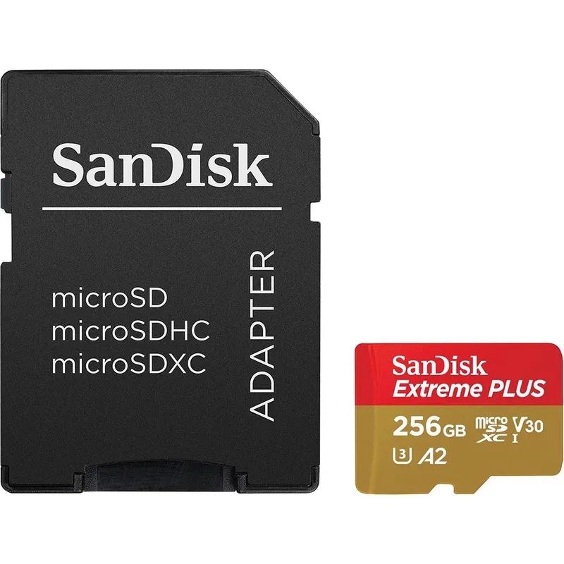 Card de memorie SANDISK Extreme Plus microSDXC UHS-I, 256GB, 200MB/s, C10, U3, V30, A2, adaptor