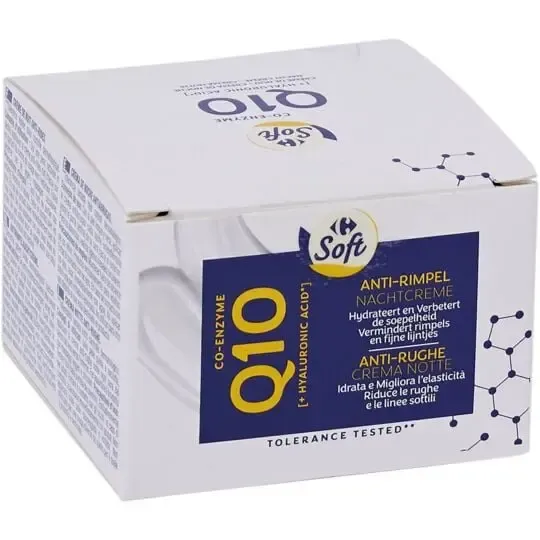 Crema de fata Carrefour Soft Q10 Anti-rid, pentru noapte, cu Acid Hialuronic 50ml