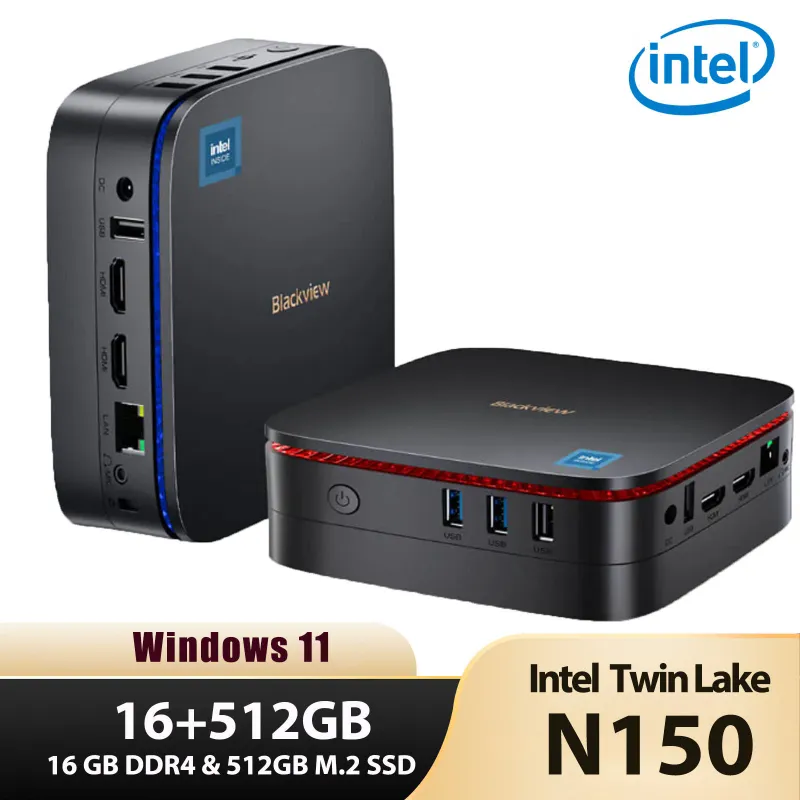 Mini PC Blackview MP60 Windows 11 cu procesor Intel Twin Lake N150, 16GB RAM+ 512GB, Mini Desktop PC Suport 4K Dual HDMI Display/Dual WiFi/BT4.2/USB3.2/Home/Office