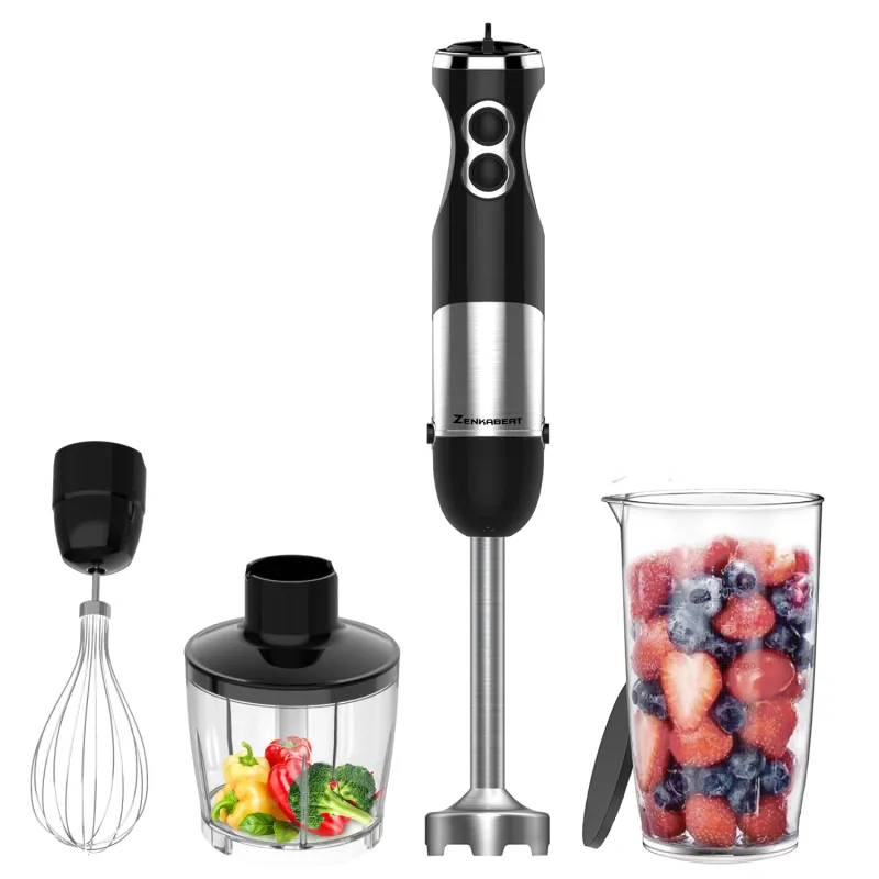 Set Blender 4 in 1 Zenkabeat B23 cu putere 1000W, Mixer vertical profesional, 6 trepte de viteza si functie Turbo, functie Smart Blending, Multifunctional, Negru