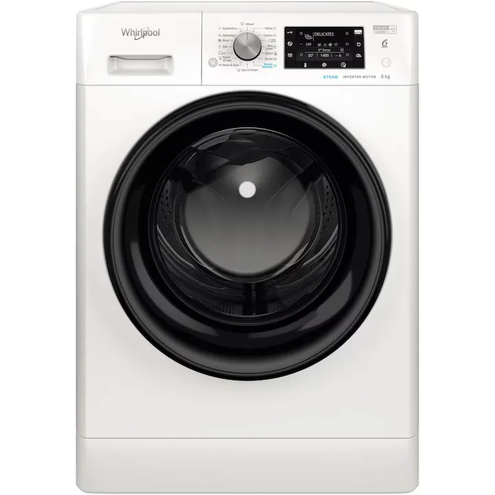 Masina de spalat rufe Whirlpool FreshCare+ FFD8648BVEE, 8 kg, 1600 RPM, Clasa C, Steam Refresh, Steam Hygiene, Tehnologia al-6lea Simt, Motor Inverter, Display LCD, Alb