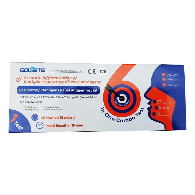 Test Rapid Antigen, Combinat, 6 in 1, Gripa A+B, Covid-19, RSV, Adenovirus si Pneumonie cu Mycoplasma, GoldSite, Nazal, pentru Uz Profesional
