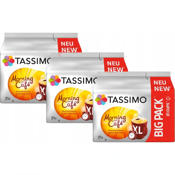 Capsule cafea TASSIMO Jacobs Morning Cafe XL, set 3 x 21 capsule, amestec Arabica si Robusta, 1000g