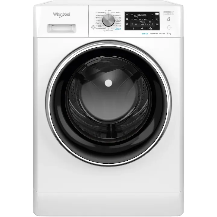 Masina de spalat rufe Whirlpool FreshCare+ FFD8458BCVEE, 8kg, 1400 RPM, Clasa B, Steam Refresh, Steam Hygiene, Tehnologia al-6lea Simt, Motor Inverter, Display LCD, Alb