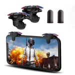 Butoane metalice speciale de gaming, pentru toate iPhone si majoritatea telefoanelor Android, Usor de utilizat, Pentru PUBG/Fortnite, CU 2 x Manusi gaming, OUYLAF, Negru