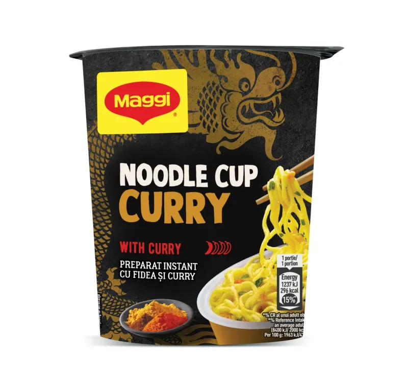 Preparat instant cu fidea si curry Maggi Noodle Cup, 63 g