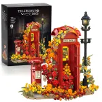 Set de constructie cabina telefonica, Excitat®, Poveste de pe strazile Londrei, 1142 Piese, cutie postala rosie, trandafir rosu, portocaliu, compatibil cu lego, Cadou pentru Ziua Indragostitilor