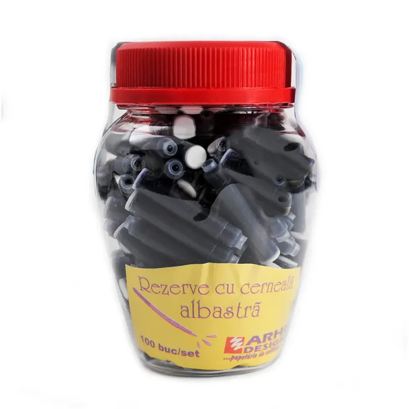 Rezerve pentru stilou, albastru, 100 bucati, borcan