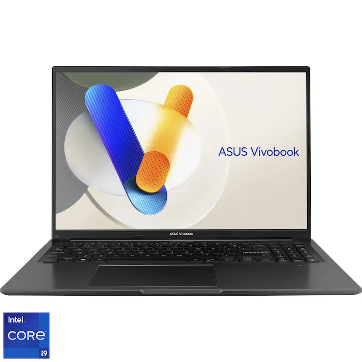 ASUS Vivobook 16 X1605VA cu procesor Intel® Core™ i9-13900H pana la 5.4 GHz, 16'', WUXGA, IPS, 32GB DDR4 RAM, 1TB SSD, Intel Iris Xᵉ Graphics, No OS, Indie Black