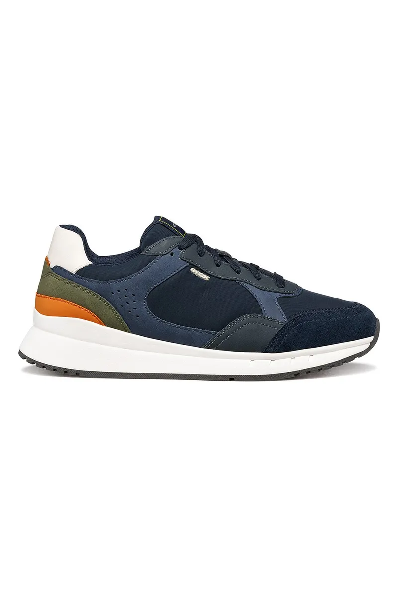 Geox, Pantofi sport Branthon low-cut cu insertii din piele ecologica, Maro taupe deschis/Grej
