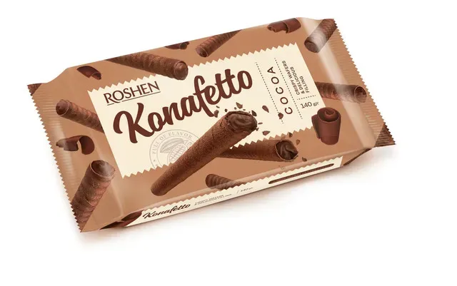 Rulouri din napolita cu umplutura cu aroma de cacao Roshen Konafetto, 140 g