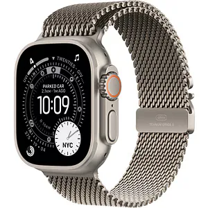 Apple Watch Ultra 3, GPS + Cellular, 49mm, Natural Titanium Case, Natural Titanium Milanese Loop - Medium
