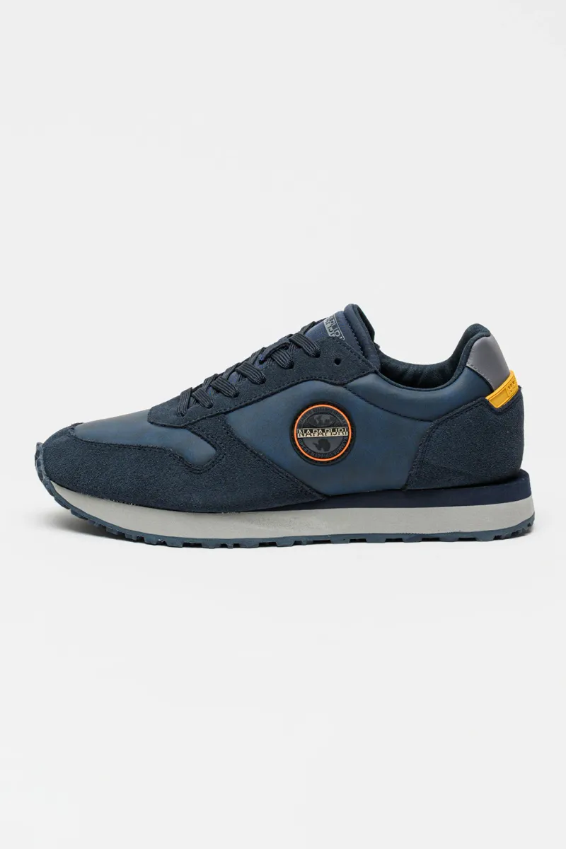 Napapijri, Pantofi sport Nova cu aplicatie logo si garnituri de piele intoarsa, Gri, Bleumarin, 40