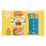 Hrana umeda pentru pisici adulte Purina Friskies, somon, ton, cod si sardine in sos, 4 x 85 g