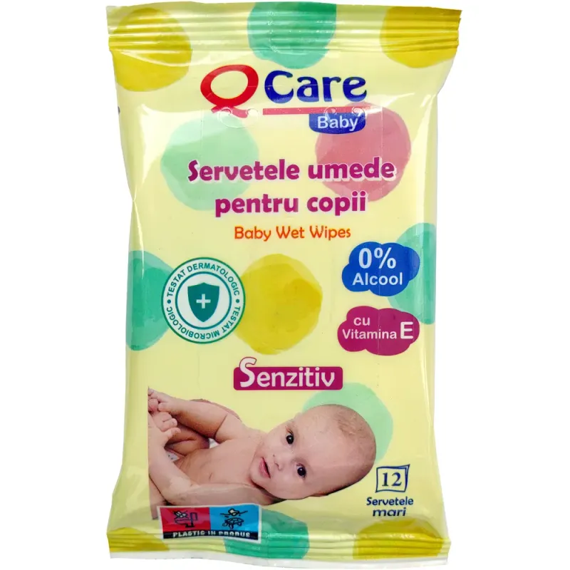 Servetele umede pentru copii Qcare Baby Senzitiv, 12 bucati