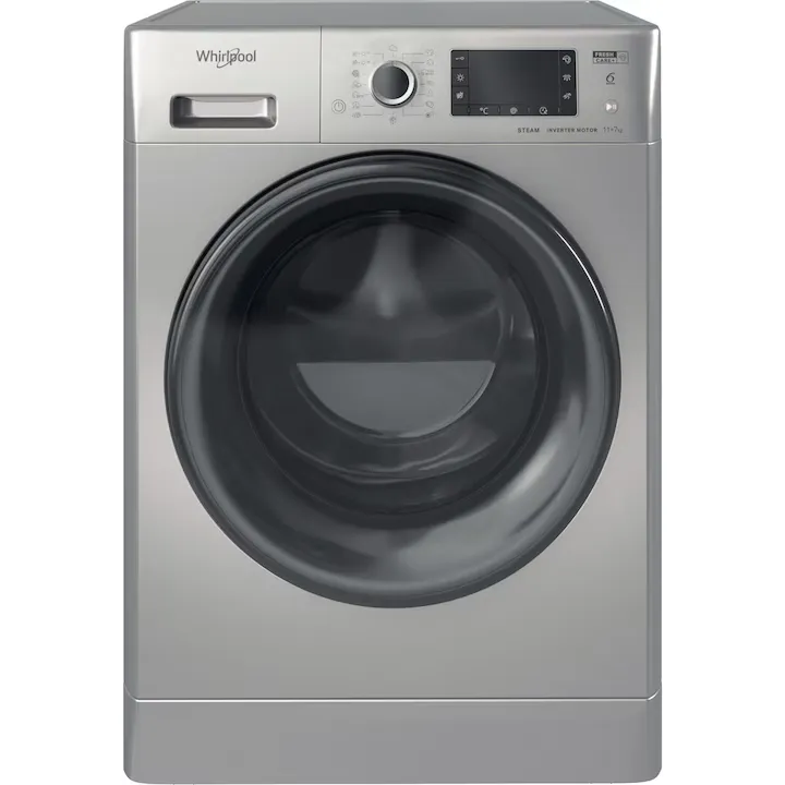 Masina de spalat rufe cu uscator Whirlpool FWDD1171582SBVEUN, 11 kg spalare, 7 kg uscare, 1551 rpm, Clasa D, FreshCare+ Tehnologia al 6-lea Simt, FreshCare+, Motor Inverter, Display LCD, Argintiu