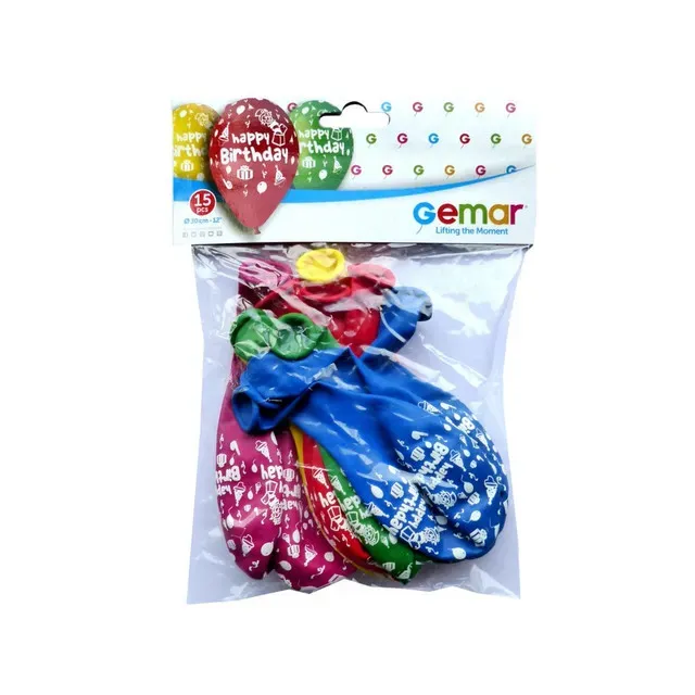 Set 15 baloane asortate Happy Birthday, 30 cm
