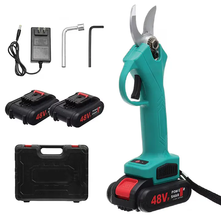 Foarfeca Electrica pentru Gradinarit Profesionala, SUPER TRENDS®, 2 Acumulatori 48V, cu Lama din Otel Carbon, Baterie 9700mAh, Valiza de Transport si Accesorii