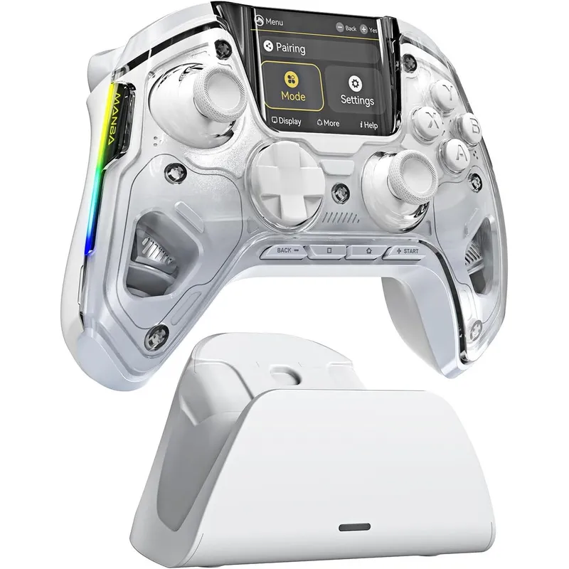 Controler wireless cu programare, display interactiv, butoane microswitch, joystick cu Hall Efect, lumini LED RGB, pentru PC, Switch, iOS, Android
