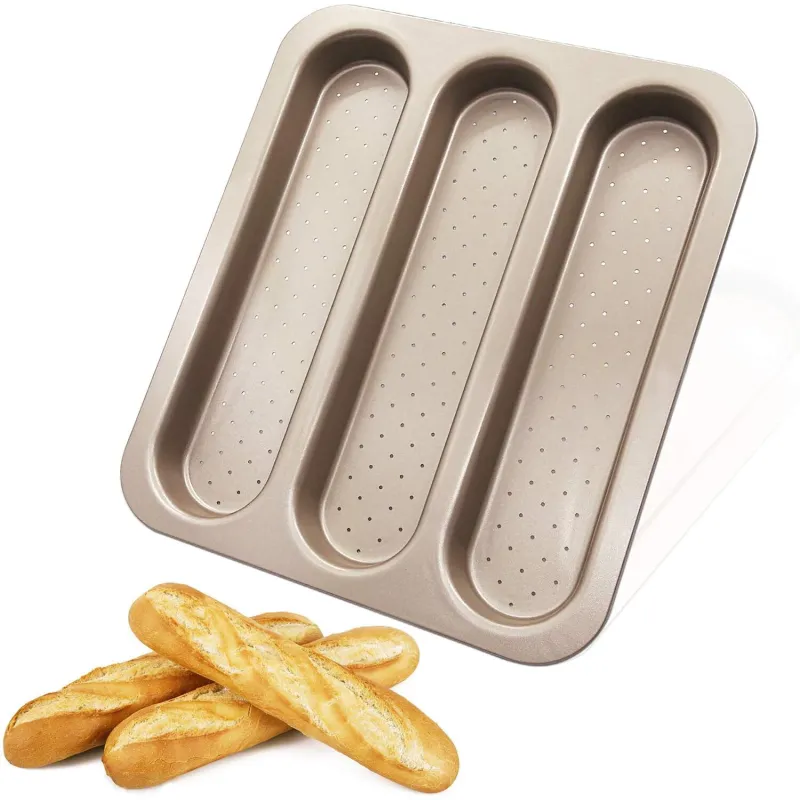 Forma pentru coacerea painii Baguette, forma pentru paine frantuzeasca, tava pentru copt cu acoperire anti-aderenta, forma perforata pentru baguette, forma pentru coacerea painii tip baton frantuzesc, otel carbon, 38 x 32 cm