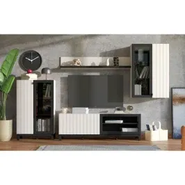 Biblioteca living Macon, bej cashmere + negru, 283.5 cm, 3C